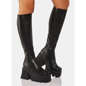 Dollskill Black Over the Knee Boots- Chunky Platform Sole